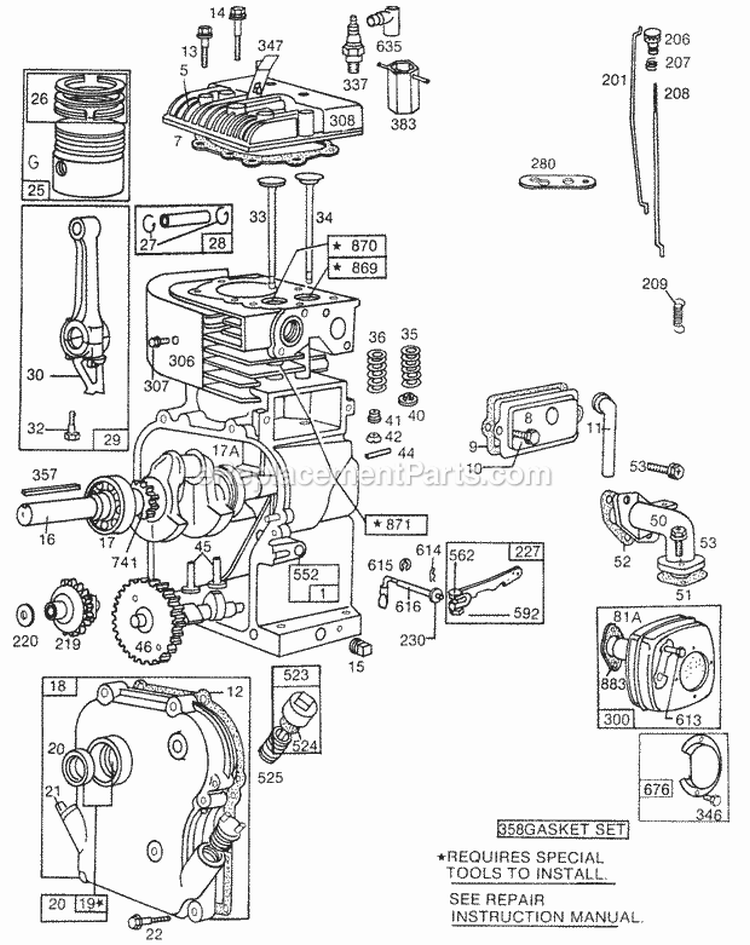 CylinderCylinder HdPiston Diagram and Parts List for  Briggs and Stratton Engine
